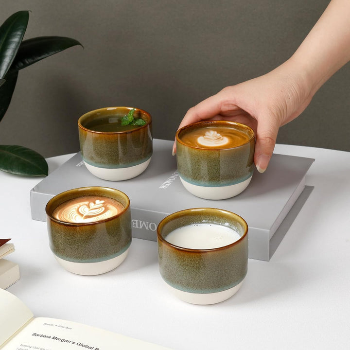 NOVAJOY | Espressotassen Set | 4-teilig | 140 ml | Mini-Espressotasse - Handgefertigt dickwandigem |