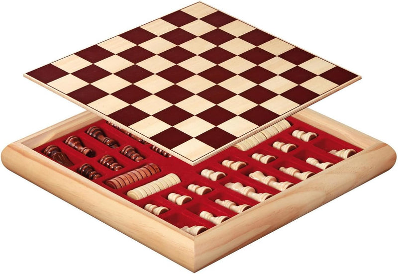 Philos 2803 - Schach-Dame-Set, beidseitig bedrucktes Brett mit Holzbox