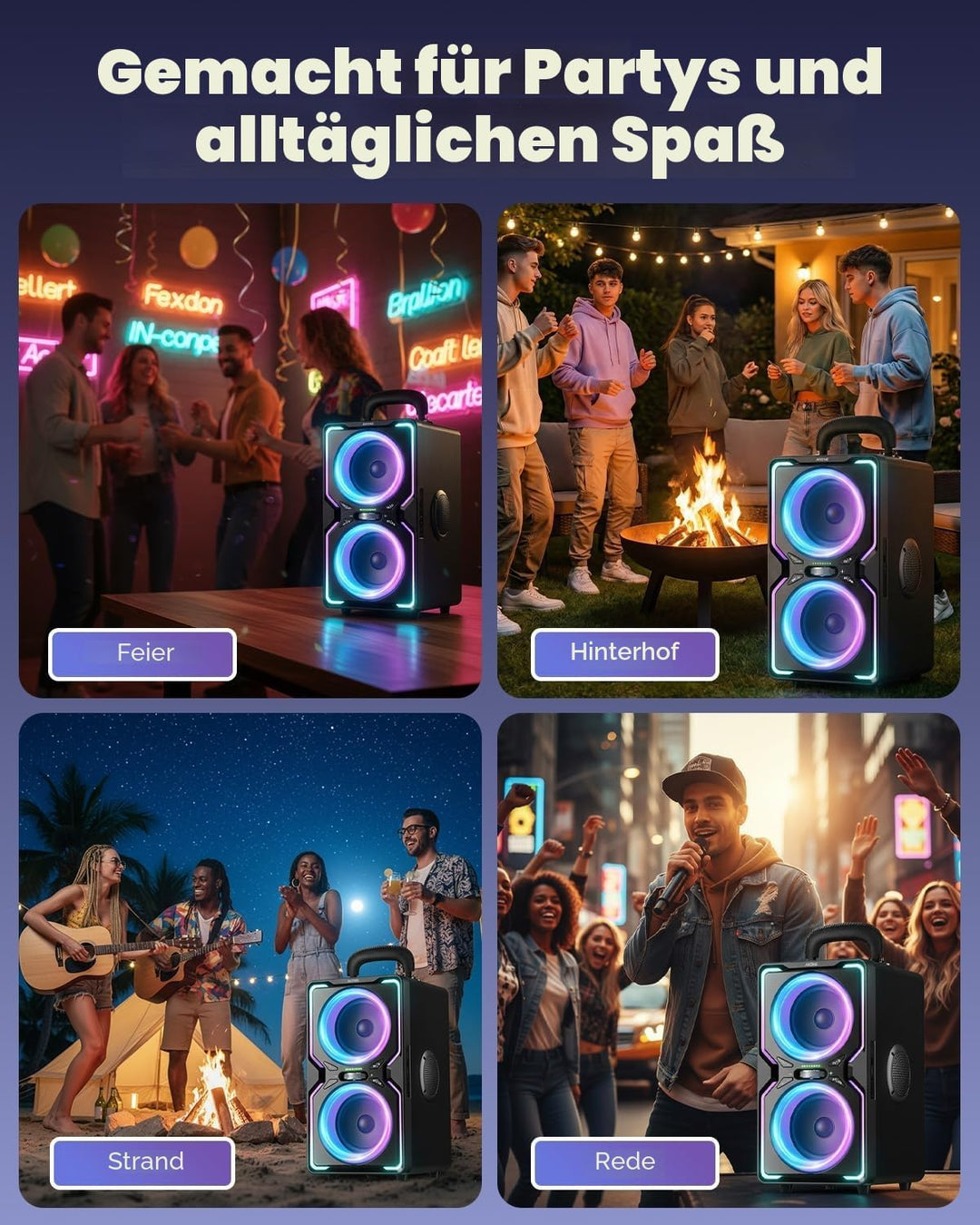 AKONE Party Bluetooth Lautsprecher, 240W Musikbox Bluetooth Gross, Loud Sound Partybox, Natur Super