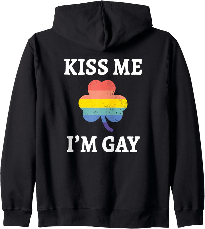 Kiss Me I'm Gay St Patrick's Day LGBTQ Pride Flag Shamrock Kapuzenjacke