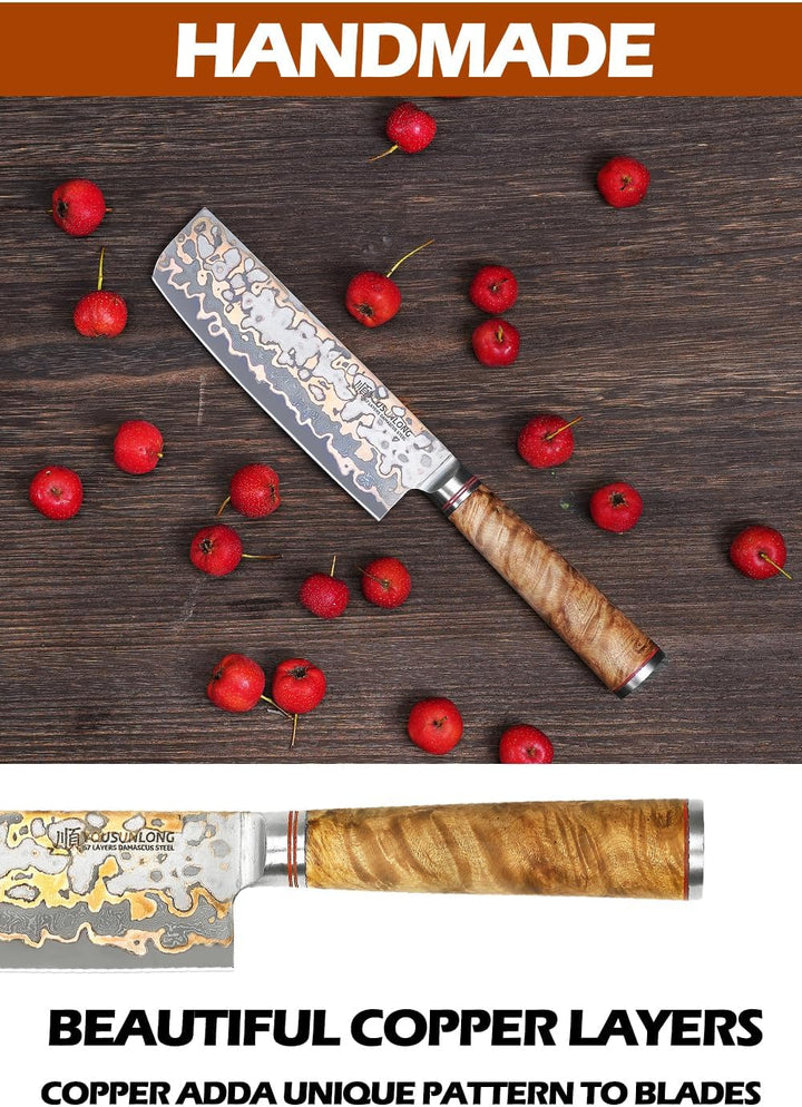 YOUSUNLONG Nakiri Messer asiatische Gemüsemesser 175mm - Ultra Sharp -japanische handgefertigte Kupf