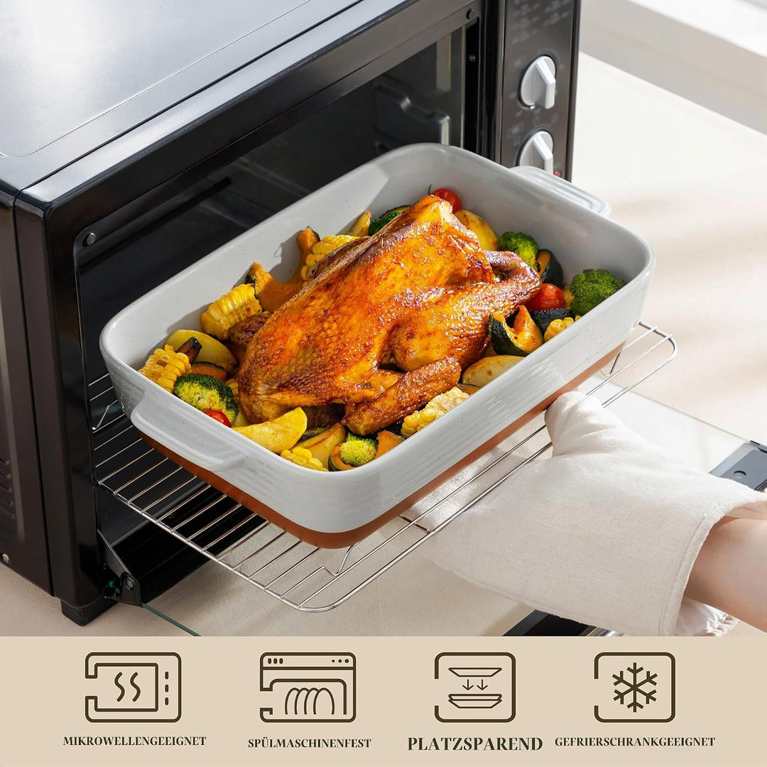 MALACASA, Serie TARA, Graue Auflaufform Gross, 4.5L Backformen, Auflaufformen rechteckig aus Steingu