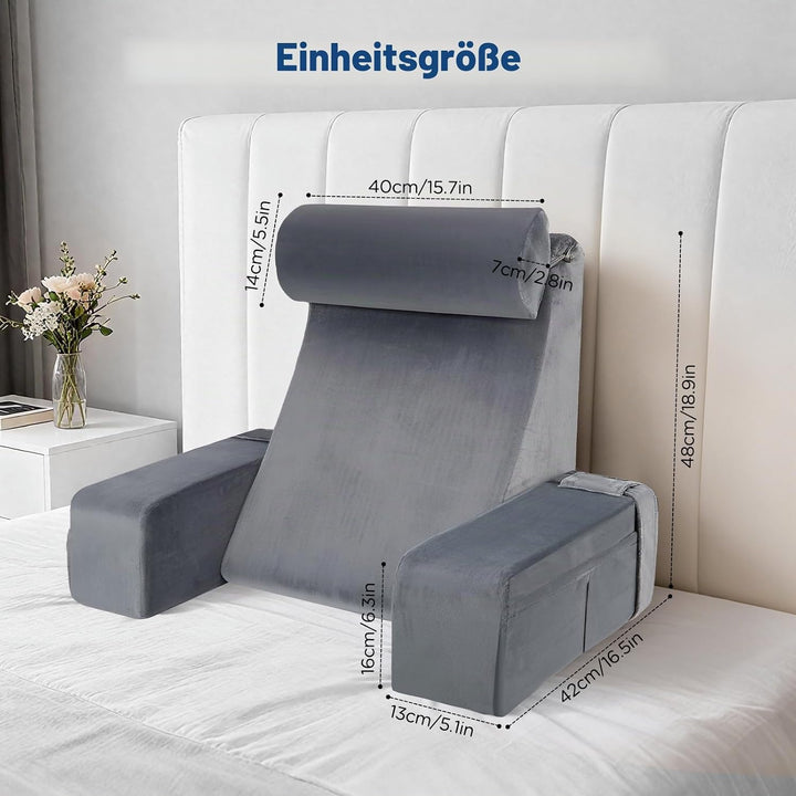 Ergonomisches Lesekissen mit Abnehmbarer Kopfstütze &amp; Armstützen, Rückenstütze für Bett, Sofa, Boden