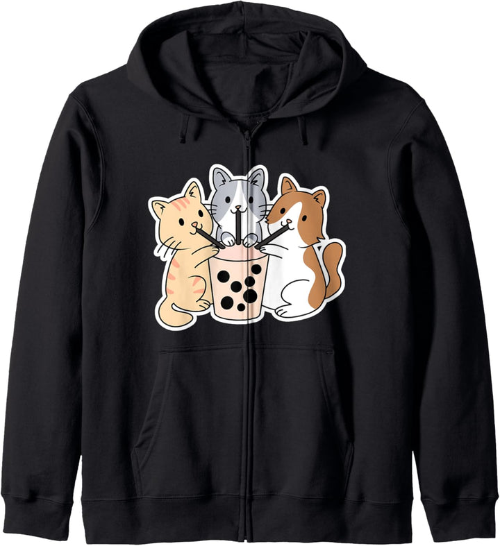 Niedliche Kawaii Katzen mit Boba Tee Kapuzenjacke