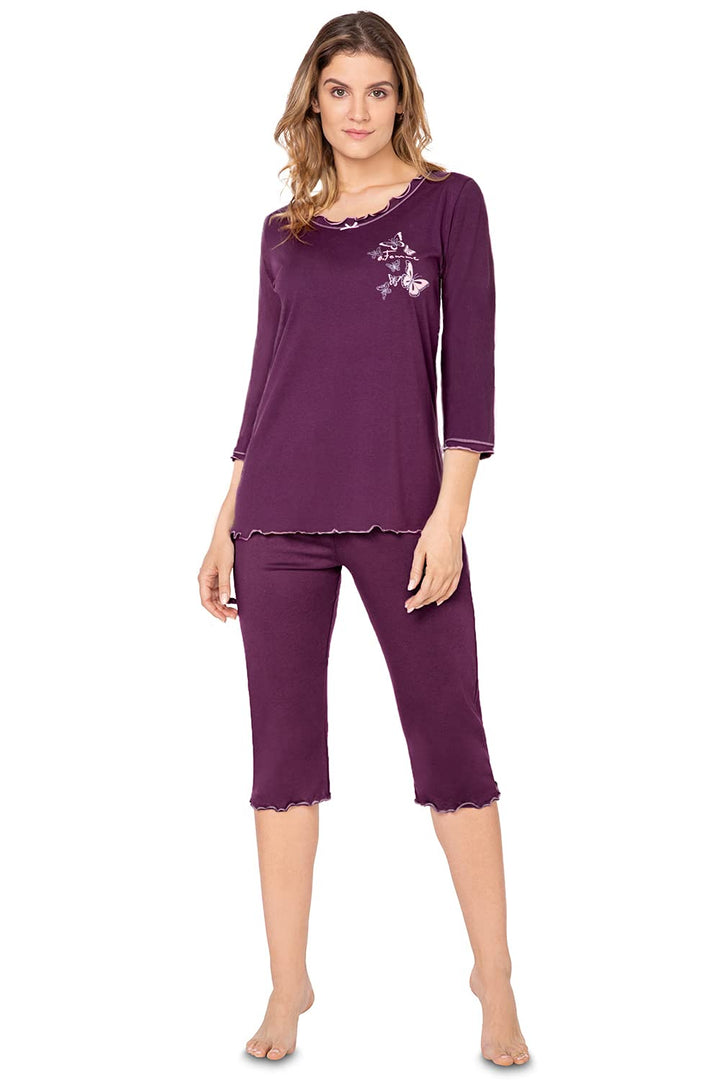 e.FEMME® Damen Schlafanzug 259 aus Baumwolle und Modal 38 Aubergine, 38 Aubergine