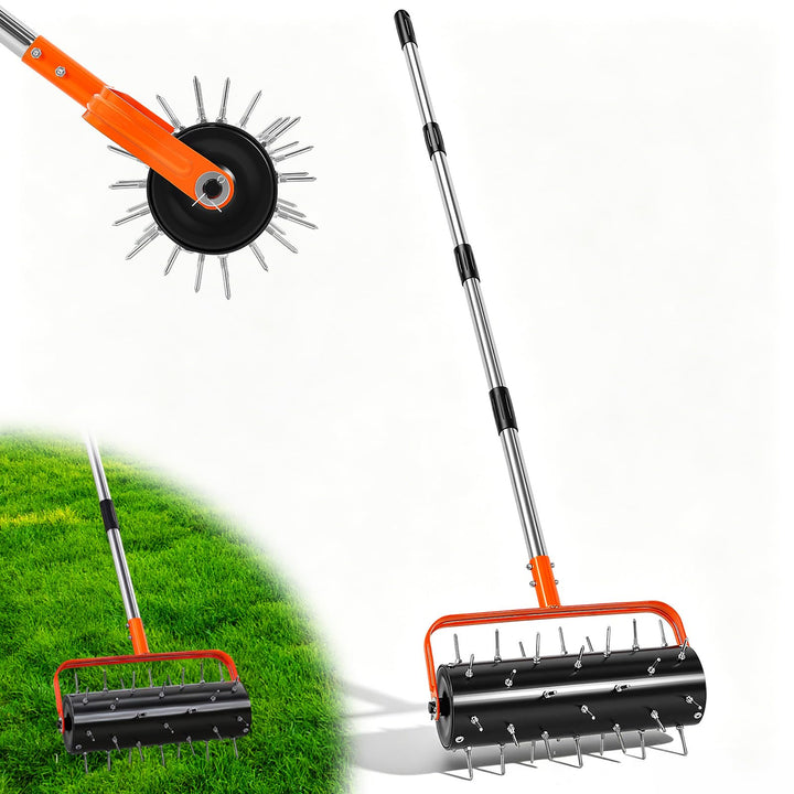 Rasenlüfter Walze Handgerät mit verstellbarem Edelstahlgriff, 30cm breite Belüftungswalze mit 5cm ge