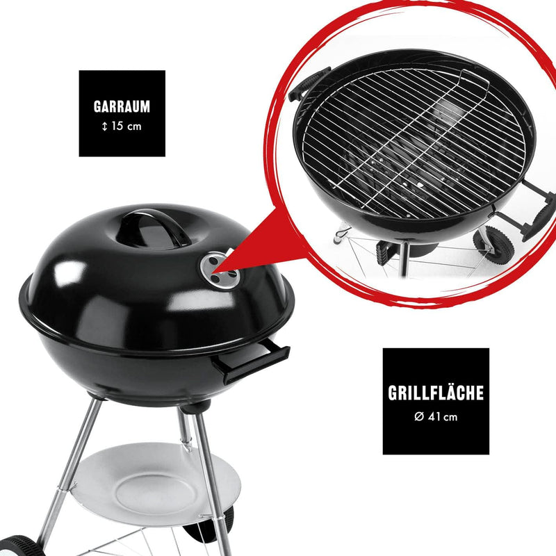 LANDMANN Kleiner Holzkohle Kugelgrill | Grillfläche ca. Ø 41 cm | ca. 15 cm hoher Garraum | Grillhöh