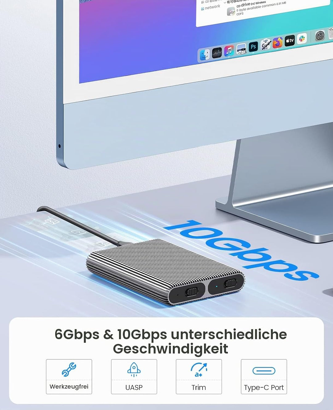 ORICO Dual M.2 NVMe SATA SSD Gehäuse, USB C auf M2 Adapter für M Key PCIe, B+M Key, B Key 2230/2242/