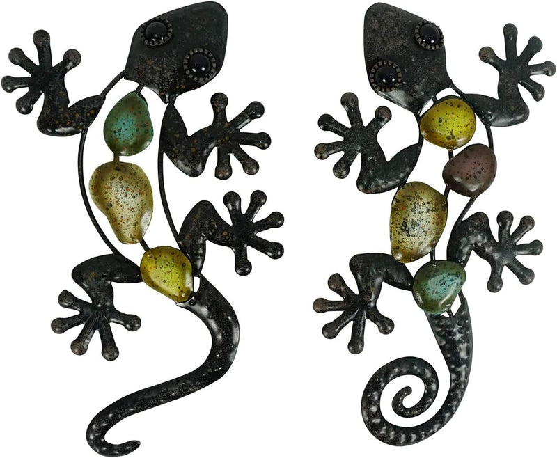 Liffy 2 Stück Metall Eidechse Wandkunst Garten Outdoor Gecko-Wanddekoration Statuen Skulpturen für Z