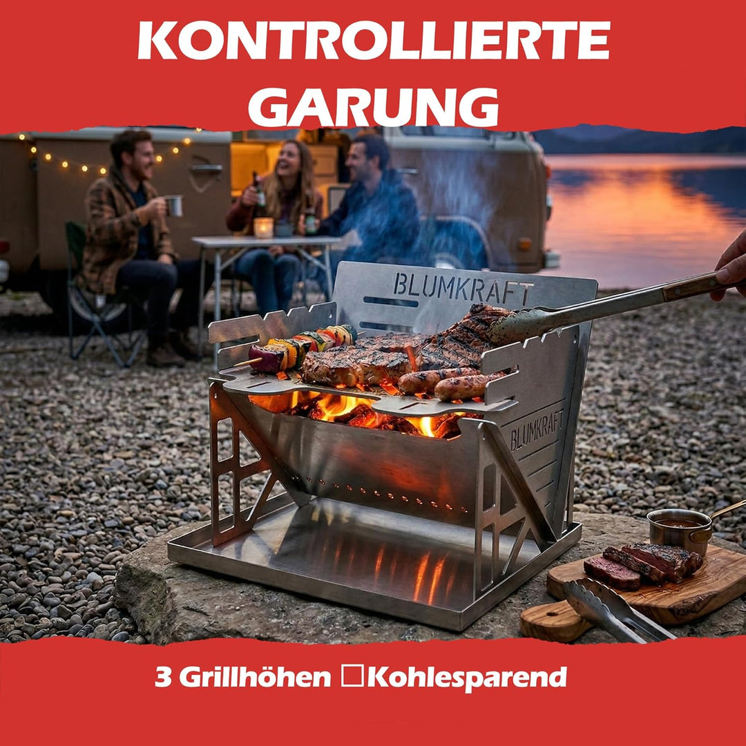 Tragbarer zusammenklappbarer Grill aus Edelstahl – Ultra-kompakter Holzkohlegrill – zerlegbar, Campi
