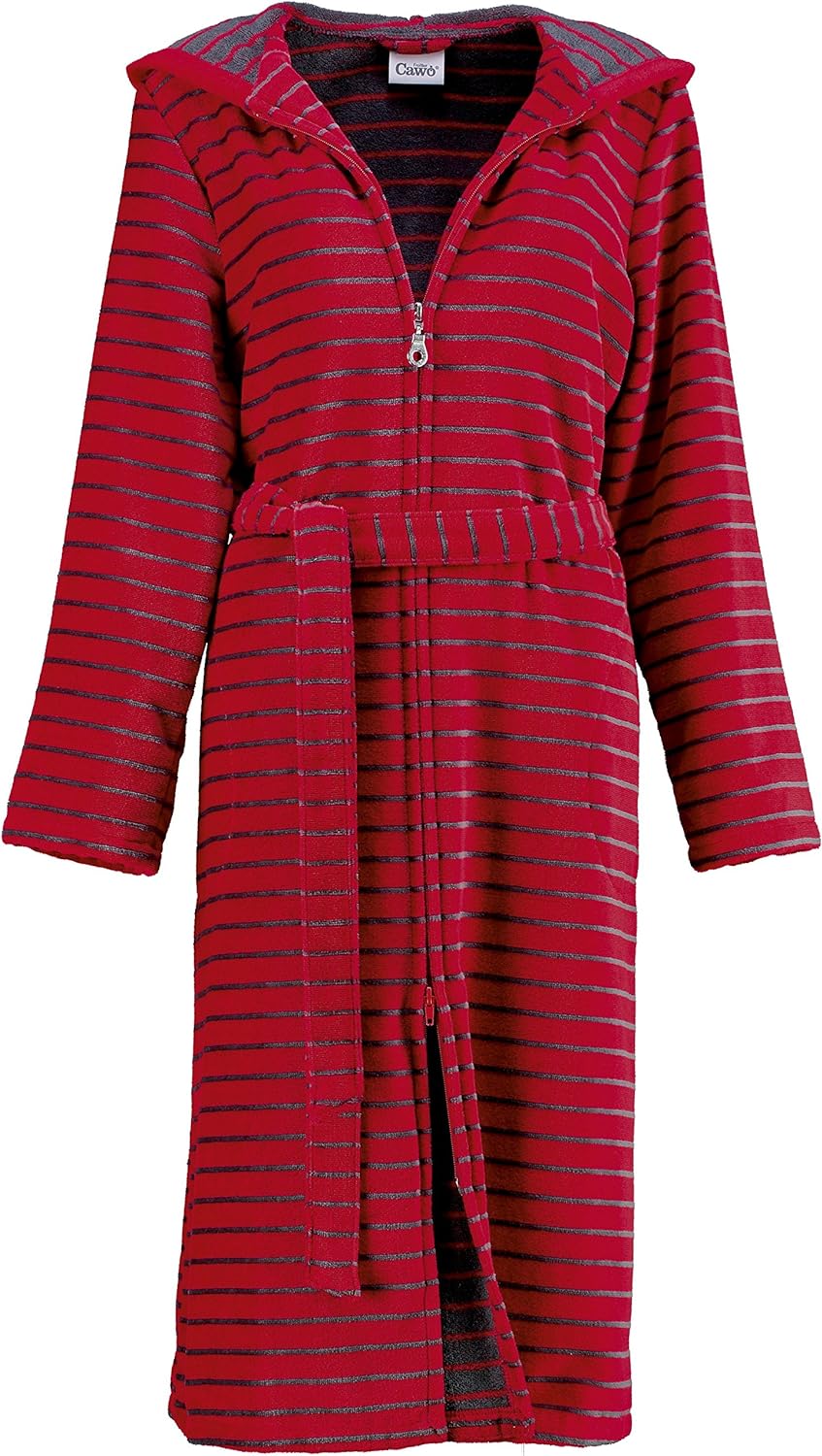 Cawö Damen-Bademantel mit Kapuze Velours rot Grösse 44
