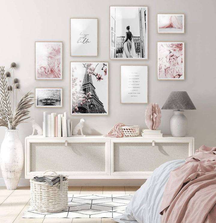 BLCKART Infinity Rose Love Poster Set Stilvolle Doppelseitige Rosa Bilder Blumen Wohnzimmer Schlafzi