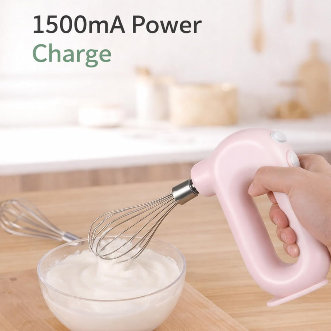 Elektrischer Handmixer, 1500mAh Wiederaufladbar Elektrischer Schneebesen, 4 Gang Einstellbarer Kabel