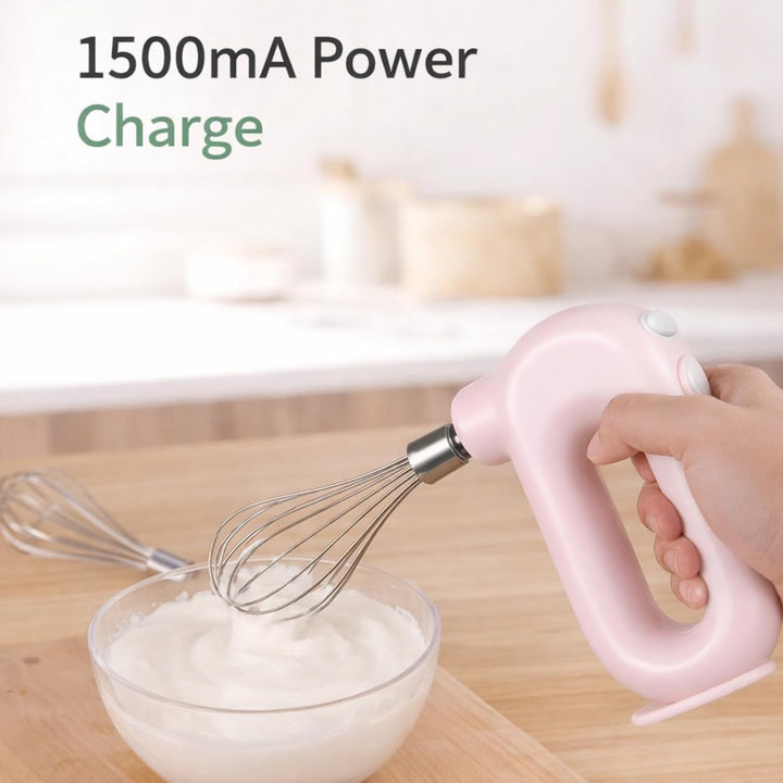 Elektrischer Handmixer, 1500mAh Wiederaufladbar Elektrischer Schneebesen, 4 Gang Einstellbarer Kabel