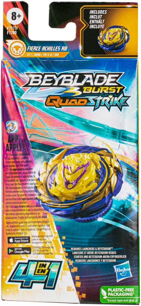 Beyblade Burst QuadStrike, Single Pack Fierce Achilles A8, Spielzeug für Kinder ab 8 Jahren, Fierce