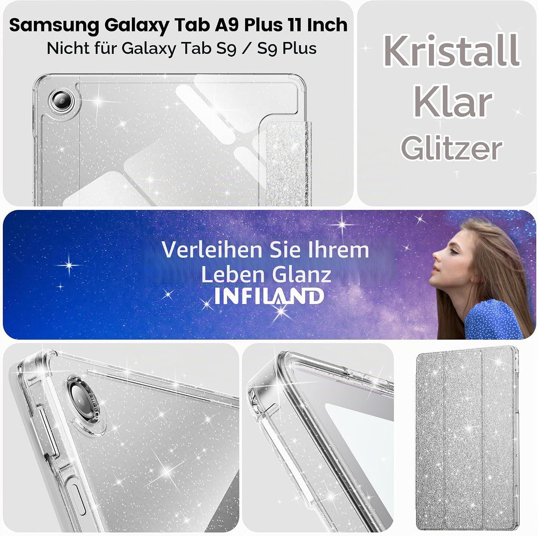 INFILAND Hülle für Samsung Galaxy Tab A11+/A9+11 Zoll (2023/2025),Glitzernde Schutzhülle mit funkeln