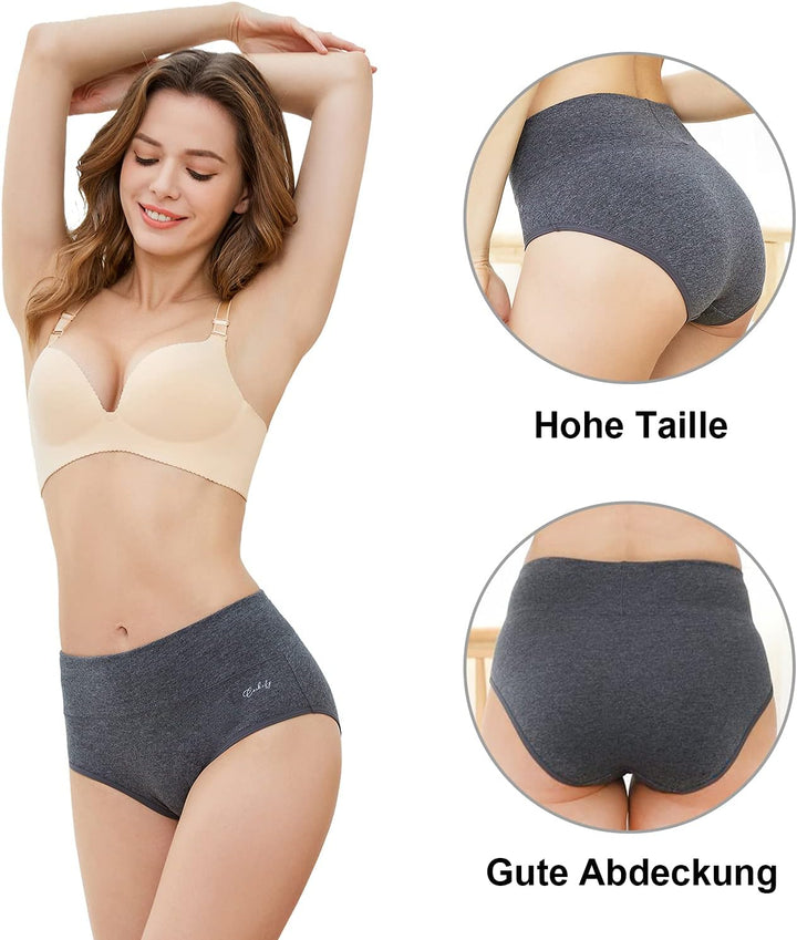 anqier Unterhosen Damen, 5er Pack Stretch Baumwolle Hohe Taille Slips Damen Atmungsaktiv Panties Wei