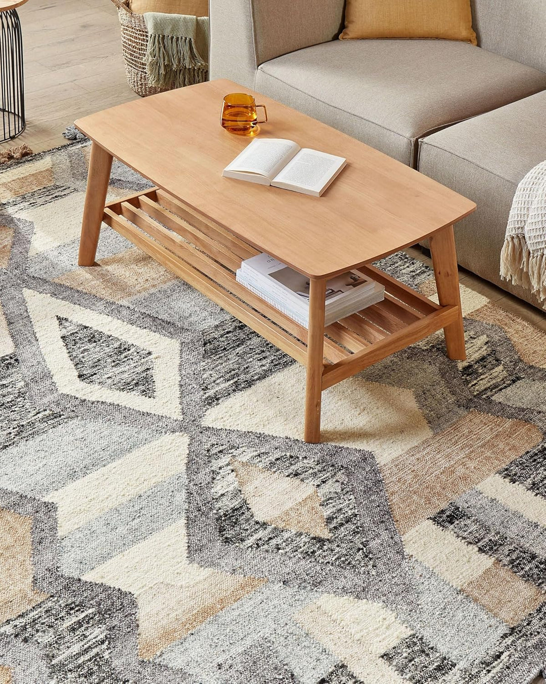 Kelim-Teppich Wolle bunt 160 x 230 cm handgewebt geometrisches Muster Aygezard