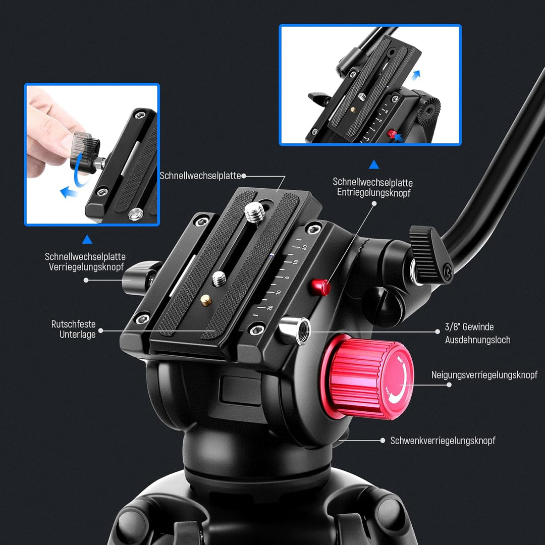 NEEWER 79" Kamera Stativ mit 360° Kugelkopf, Heavy Duty Aluminiumlegierung Videostativ mit QR Platte
