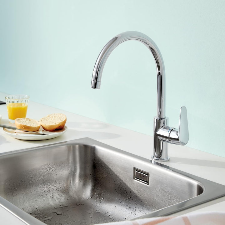 GROHE Start Curve 2020 - Einhand-Spültischbatterie (Auslauf mit Luftsprudler, Drehwinkel 360°, schne