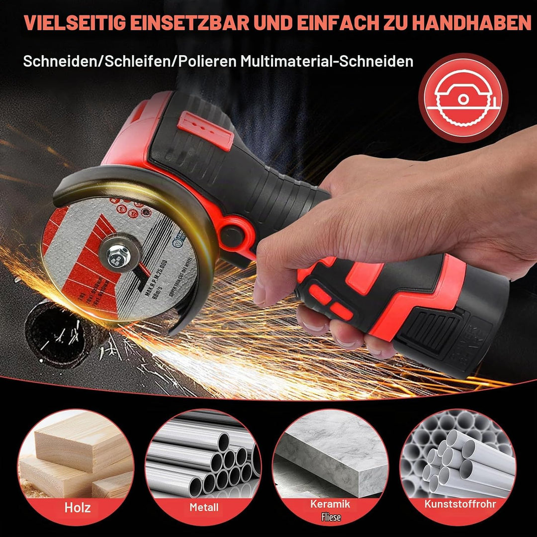 Mini Winkelschleifer, 16.8V Professional Winkelschleifer Set mit 2 Batterien 2000mAh, Trennschleifer