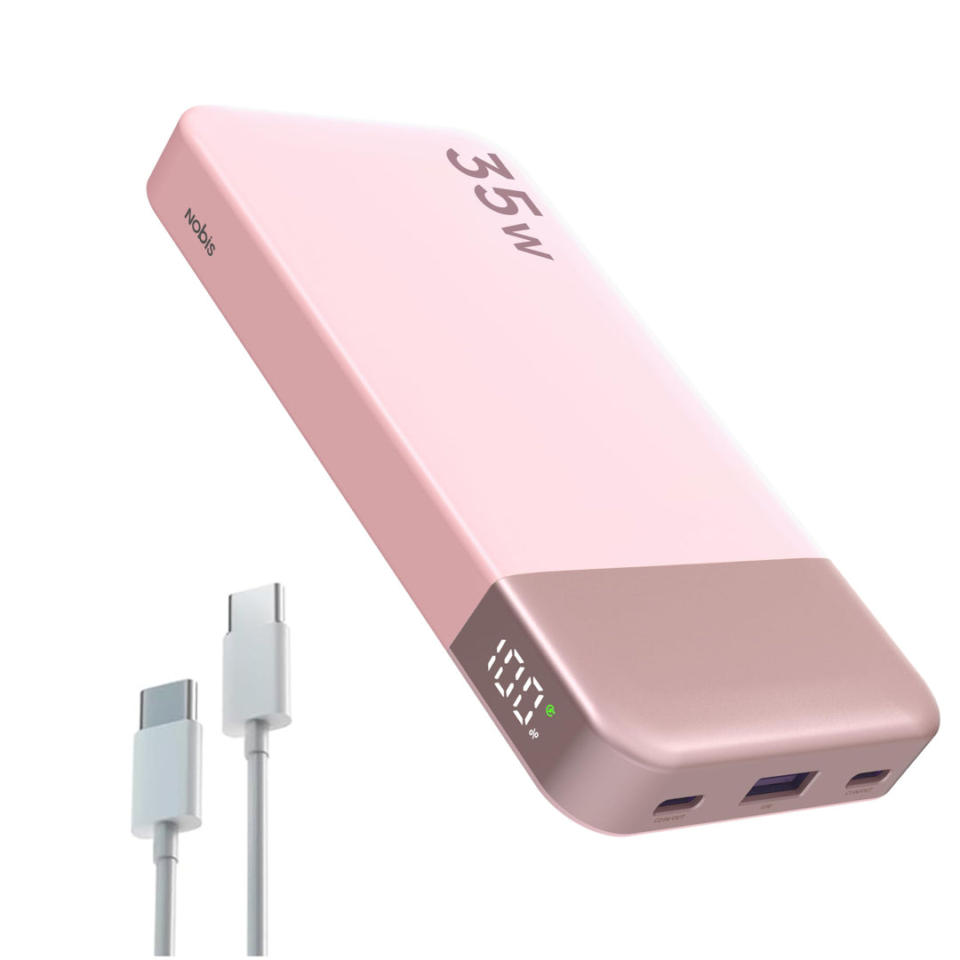 NOBIS 35W Power Bank 10000mAh, Externer Akku mit Digitalanzeige, USB C Ladegerät Schnellladen PD QC,