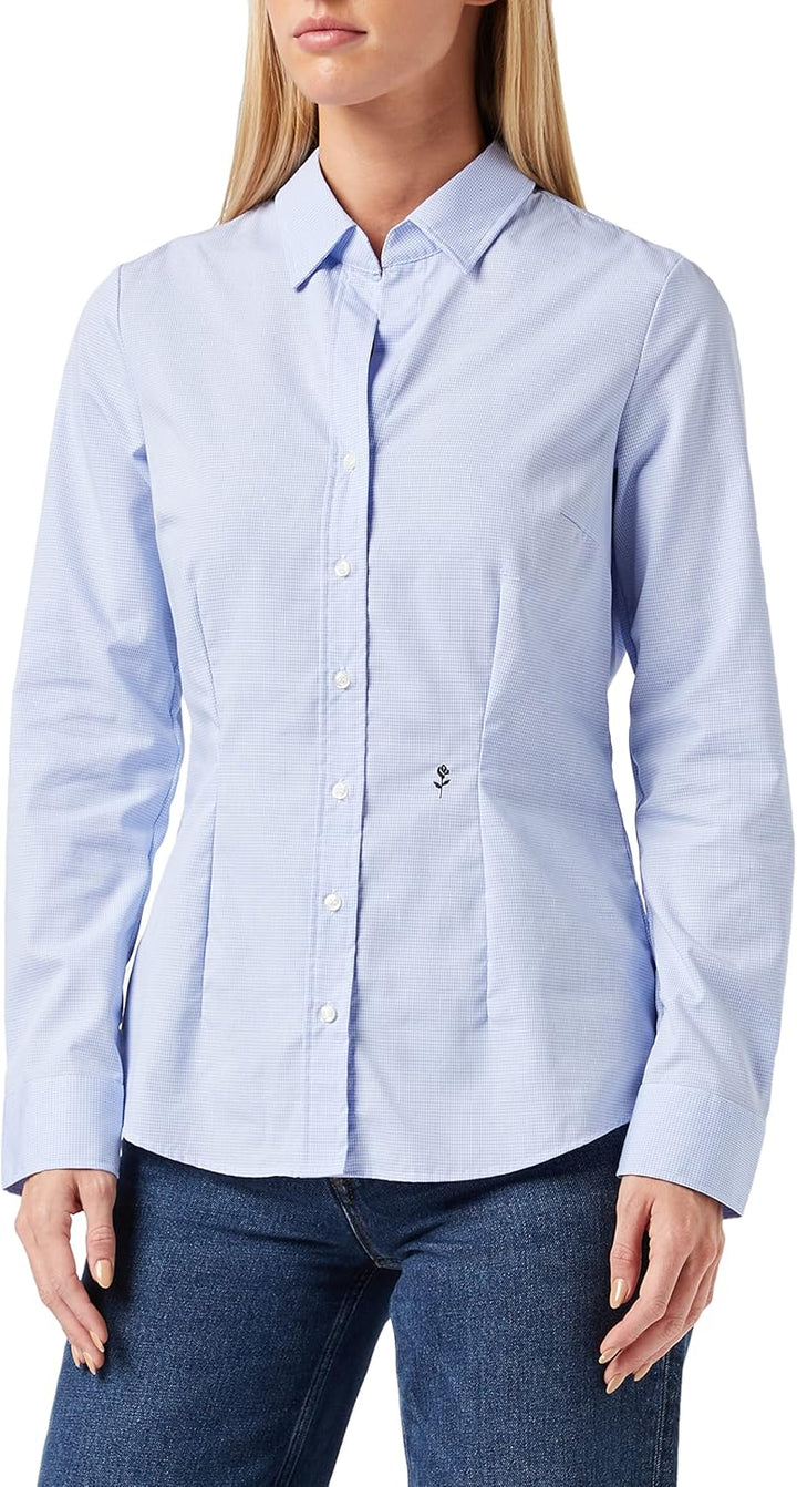 Seidensticker Damen Hemdbluse Langarm Slim Fit Gemustert Bügelfrei Bluse 36 Hellblau Karo, 36 Hellbl
