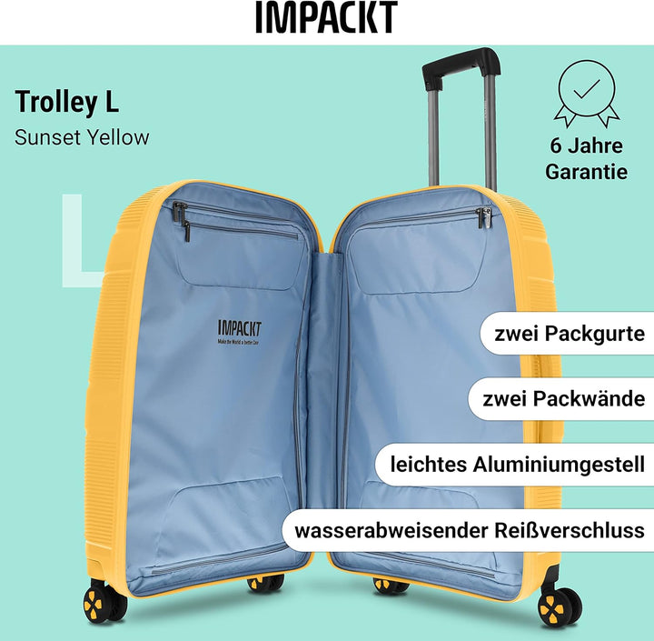 IMPACKT Hartschalenkoffer IP1 mit 4 Rädern aus recyceltem Material mit austauschbaren Klickrollen, S