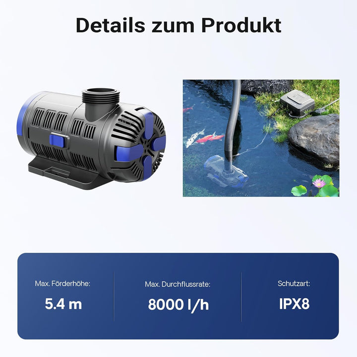 SunSun CET-8000 stufenlos regelbare SuperECO Teichpumpe von 500 bis 8000l/h bei nur 80W