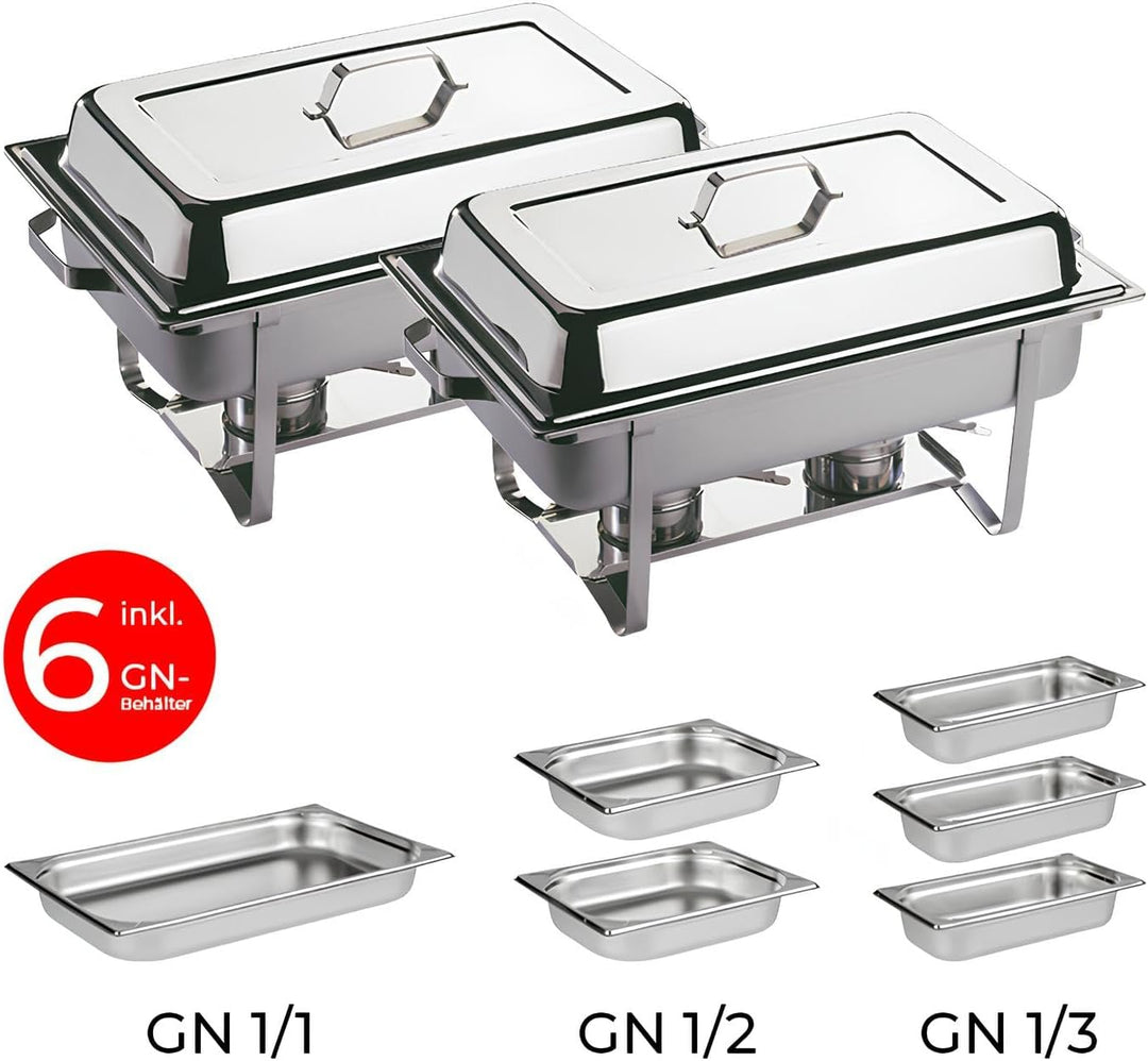 APS Doppelpack Chafing Dish -Multi Plus- Edelstahl Twin Set incl. 4X Brennpastenbehälter