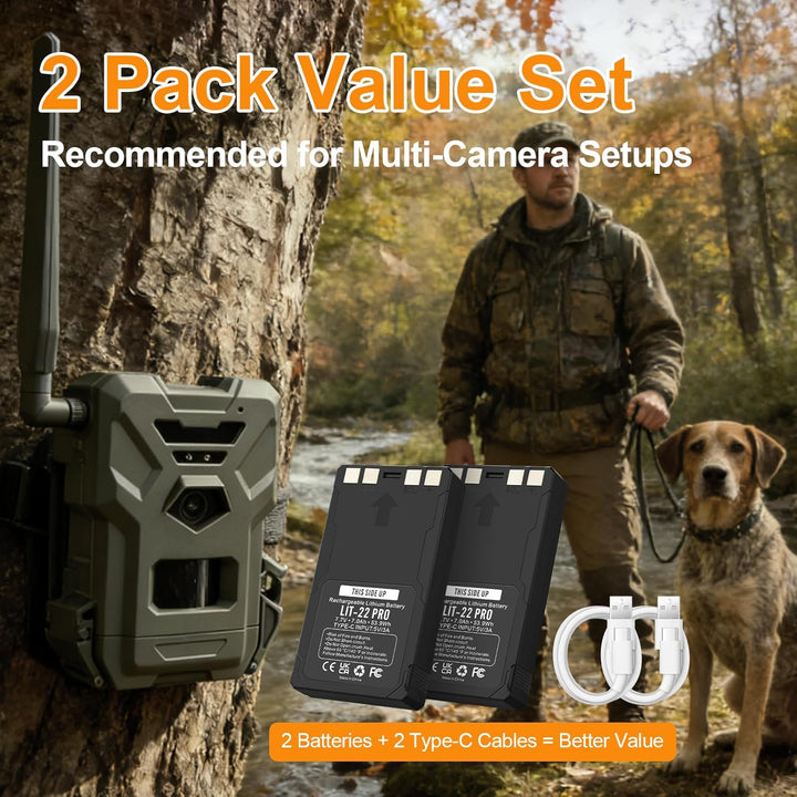 2er Pack ANTIEE LIT-22 Pro Wiederaufladbare Batterien - Ersatzakku für SPYPOINT Trail-Kamera Flex-M/