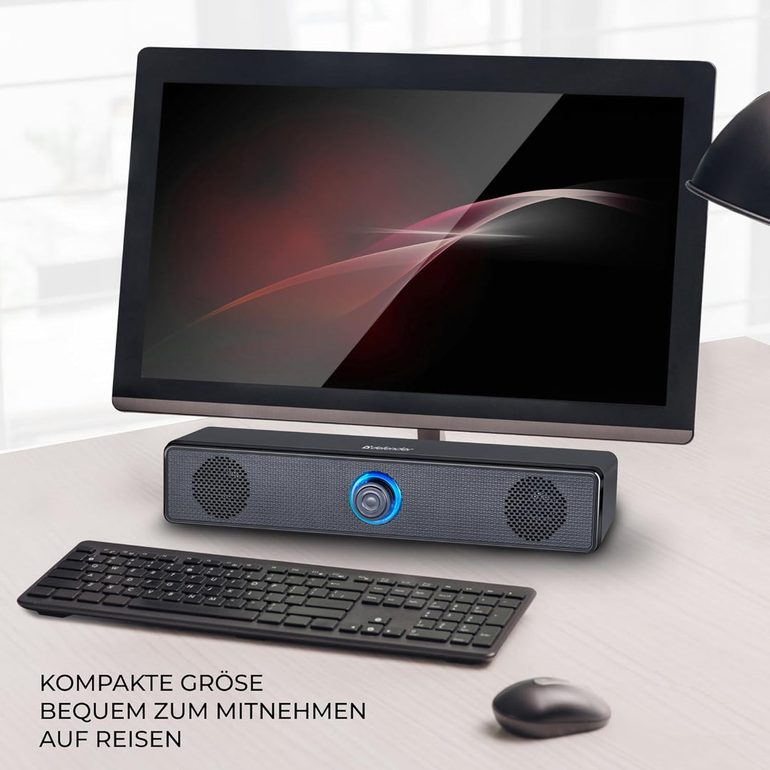 Defender® Z2 PC Lautsprecher – 2.0 Soundbar für PC, Laptop & Monitor – 6W Stereo Speaker mit LED-Lau