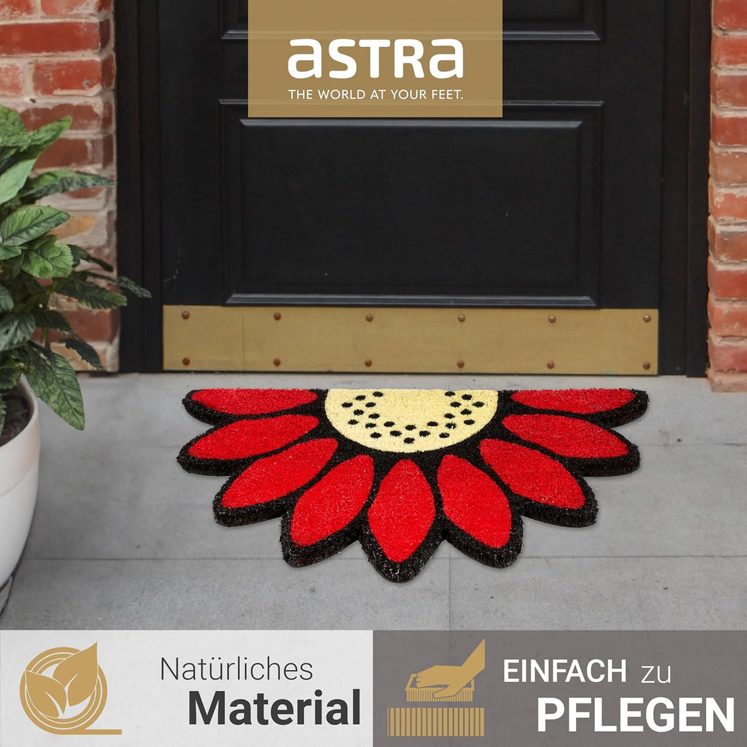 Fussmatte Kokos - Rutschfeste Türmatte Blume rot 2er Set 40x60cm (Halbkreis) Blume Rot 2er Set - 40
