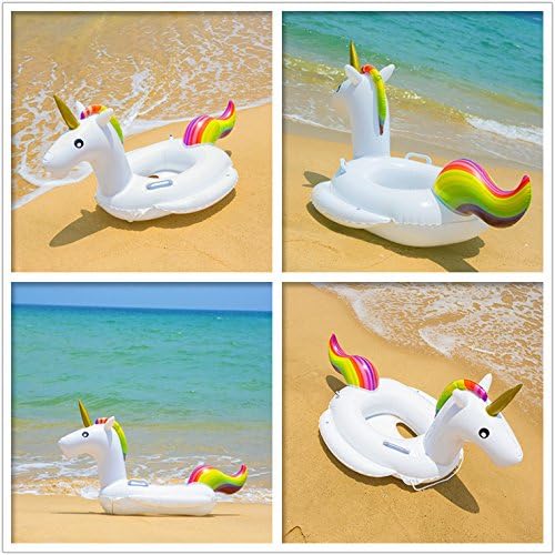 Flyboo Baby Schwimmring Aufblasbarer Einhorn Schwimmsitz Kinderboot Kinder Schwimmhilfe mit Sonnensc