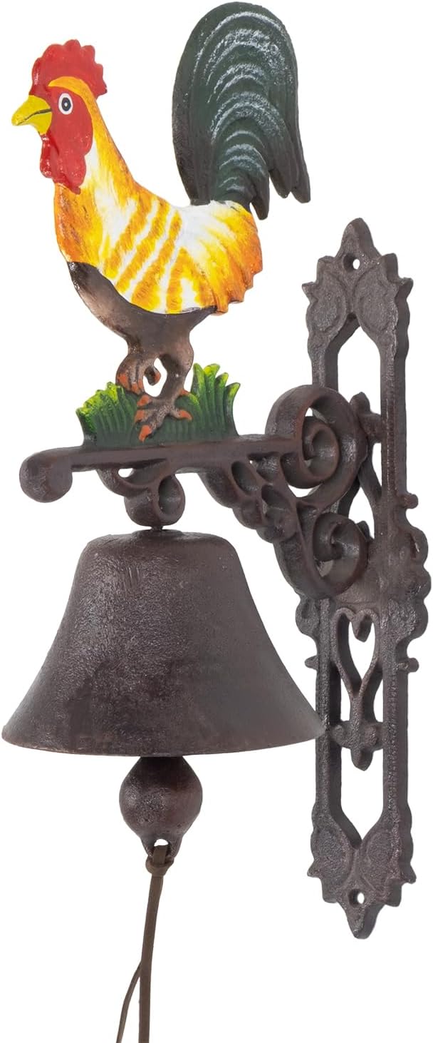 Moritz Gusseisen Wandglocke Bunter Hahn Krähen Glocke Türglocke 41 cm Höhe Hausglocke Landhaus Stil