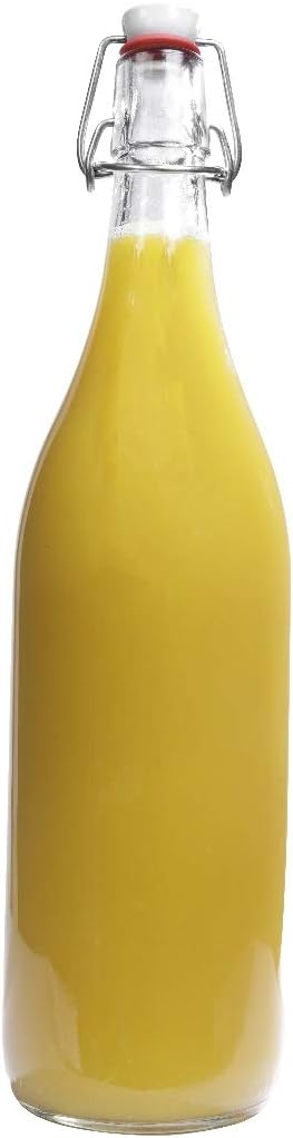 mikken 6X Glasflasche 1 Liter mit Bügelverschluss aus Porzellan inkl Trichter, Transparent Single, S