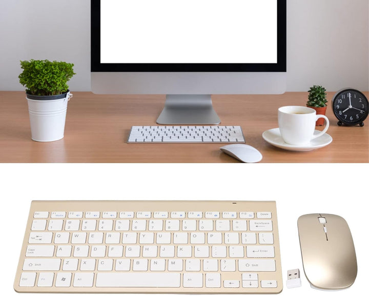 Elprico Kabelloses Tastatur-Maus-Set, 2,4 G USB, Dünne Ergonomische Stummschalttaste für Computer (L