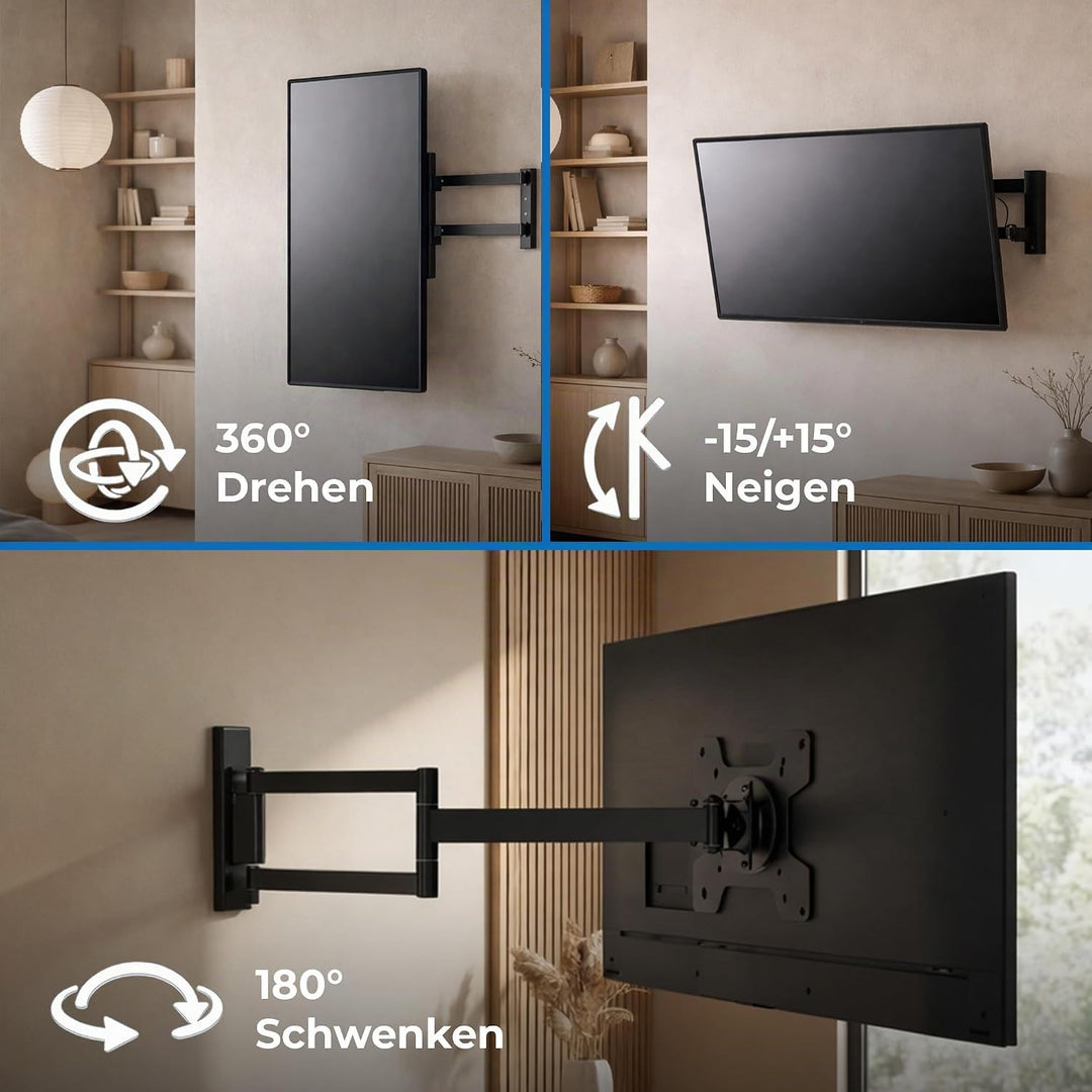 DQ Rotate XL 98,5 cm Schwarz TV Wandhalterung - Empfohlene TV-Grösse: 15" - 40" - VESA 75x75 100x100