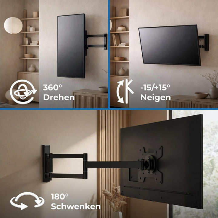 DQ Rotate XL 98,5 cm Schwarz TV Wandhalterung - Empfohlene TV-Grösse: 15" - 40" - VESA 75x75 100x100
