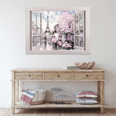 Leinwandbild Fensterbilck Fenster Paris Eiffelturm Aquarell 100x75 cm | Canvas Leinwand Bilder Gross