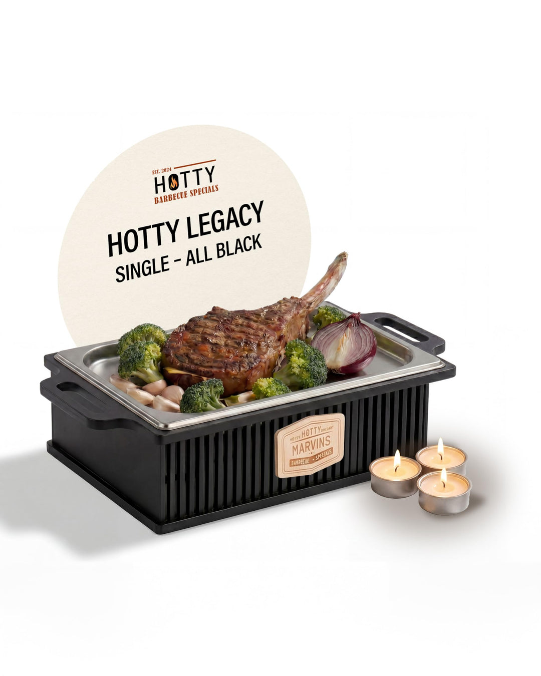 HOTTY Legacy Warmhalteplatte fürs Grillen – BBQ-Design Speisenwärmer mit personalisierbarem Batch –