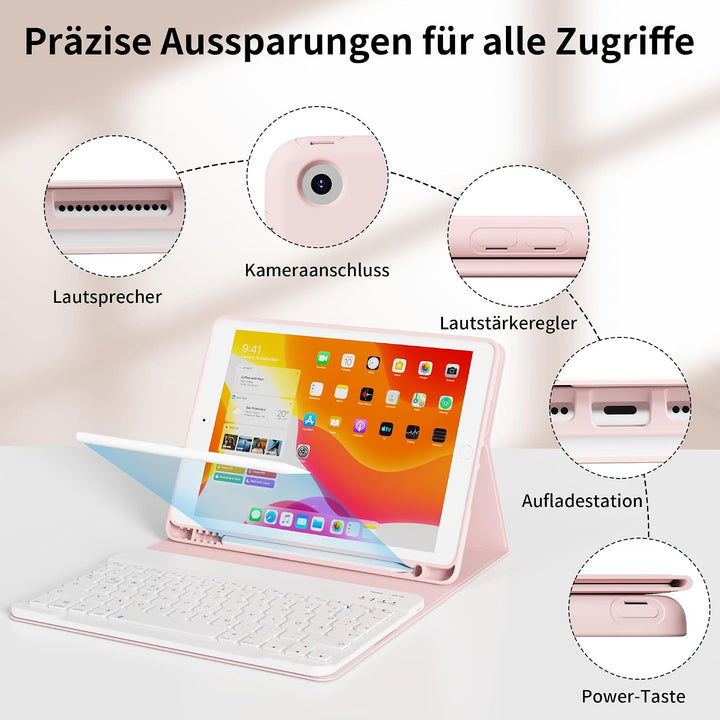 Tastatur Hülle für iPad 9. 8. 7. Generation 2021/2020/2019 10,2 Zoll mit Stifthalter, Magnetisch Blu