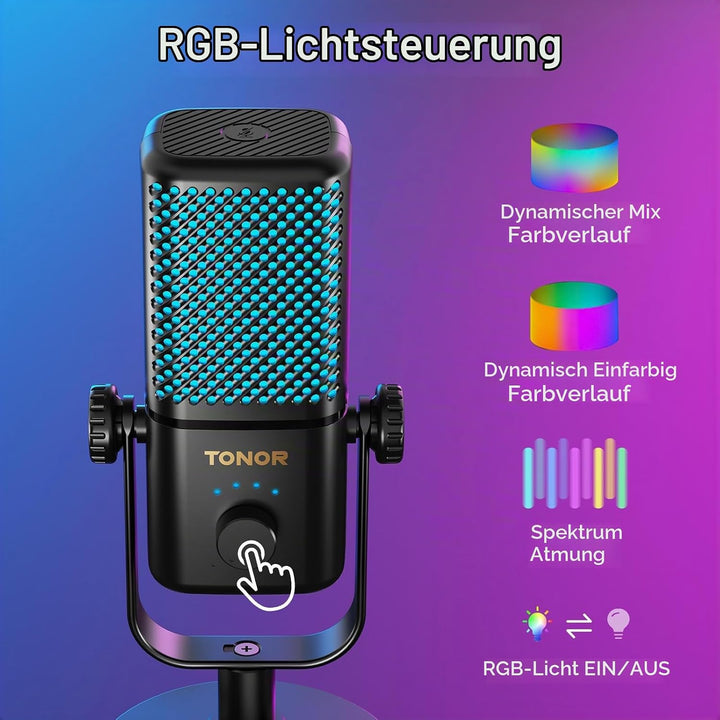 TONOR Gaming Mikrofon Kabellos, Kompatibel mit Xbox &amp; Capture Karten, Xbox mikrofon mit RGB/Überwach