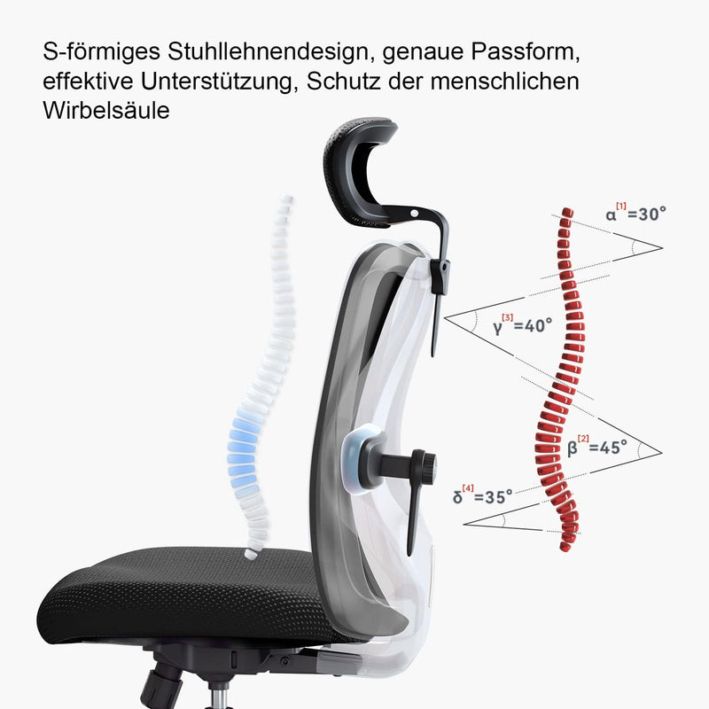 SIHOO Bürostuhl Ergonomischer Schreibtischstuhl, Drehstuhl hat Verstellbarer Lordosenstütze, Kopfstü