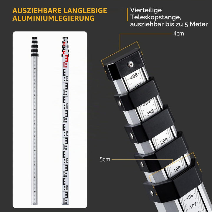 Firecore Nivellierlatte, Teleskop Nivellierlatte 5m, Aluminium Messstangen für Kreuzlinienlaser und