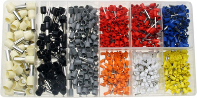 800 x Aderendhülsen-Sortiment - isoliert - Querschnitt 0,5 0,75, 1,0 1,5 2,5 4,0 6,0 10,0 mm² Länge