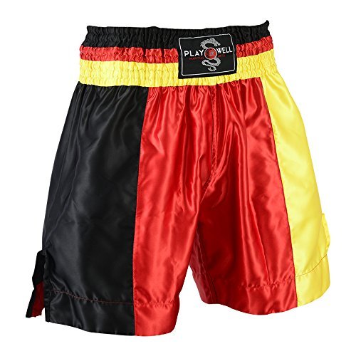 Boxing Competiton Black Satin Trainingsshorts - Deutschland Flagge Serie L Rot, L Rot