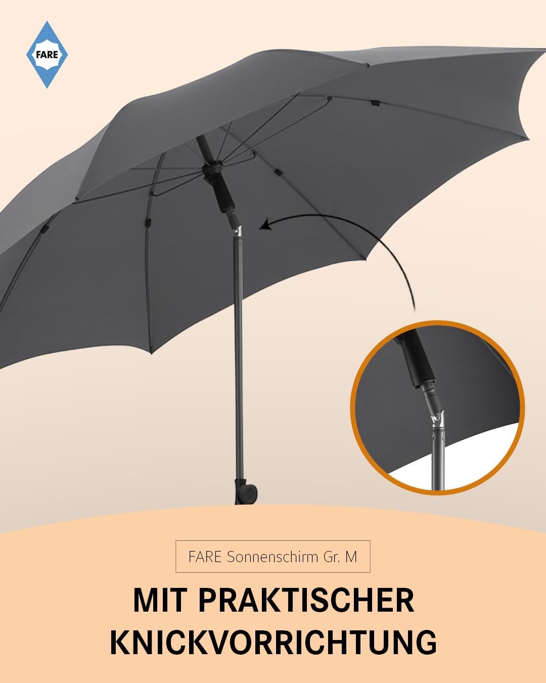 FARE Sonnenschirm Gr. M - 180 cm Durchmesser - UV-Schutz 50+ für Balkon Garten Terrasse Sommer - Tit