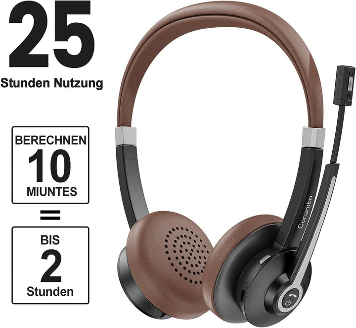 Conambo Headset mit Mikrofon, Kabellos Bluetooth Headset mit Mikrofon mit HD Stereo Sound für Laptop