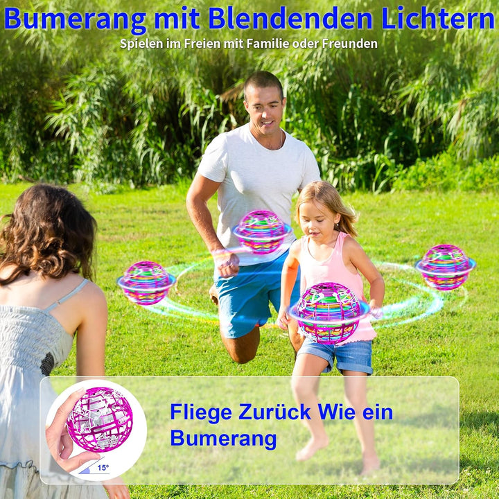 Fliegender Ball, Flying Magic Ball mit RGB Licht Magischer Boomerang Schwebender Hover Spinner Spiel